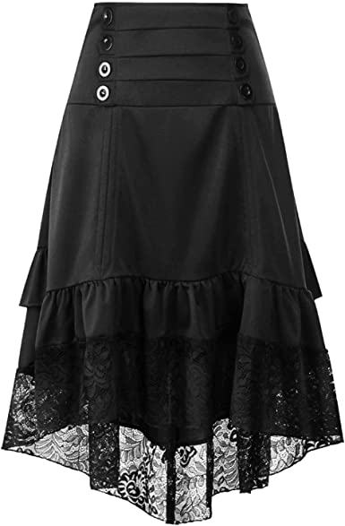 Photo 1 of Fashion Party Skirt for Women's Steampunk Retro Gothic Vintage Ruffle Gypsy Hippie Lace Skirts High Low Dress--SIZE MED