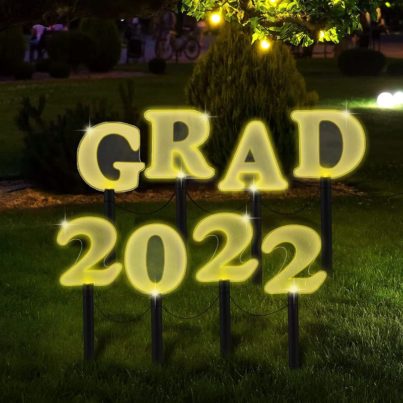 Photo 1 of Graduation Yard Sign Decorations With Lights - GRAD 2022 Outdoor Decor Signs Pathway Marker Stakes, Waterproof Acrylic Party Supplies For Outside Garden Lawn Decor