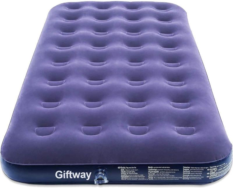 Photo 1 of GiftWay Twin Size Camping Air Mattress - 9" Raised Inflatable Mattress Portable Comfort Flocked Blow Up Airbed with Patch Kit - Portable Air Bed for Guests/Home/Camping/Travel/Housewarming Gifts
