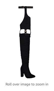 Photo 1 of DETOGNI Women's Fashion Over The Knee Belted Pointed Toe Long Boots Sexy Buckle Strap Side Zipper Block Heels ?Thigh High Boots SIZE 8 
