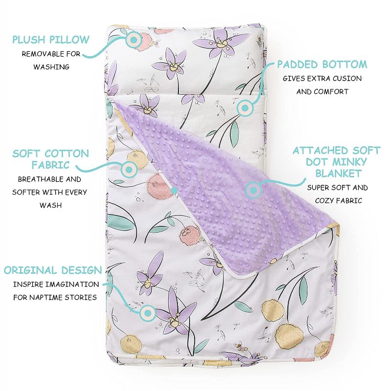 Photo 1 of JumpOff Jo - Toddler Nap Mat - Children's Sleeping Bag with Removable Pillow for Preschool, Daycare, and Sleepovers - Measures 43 x 21 Inches with Original Design - Fairy Blossoms
