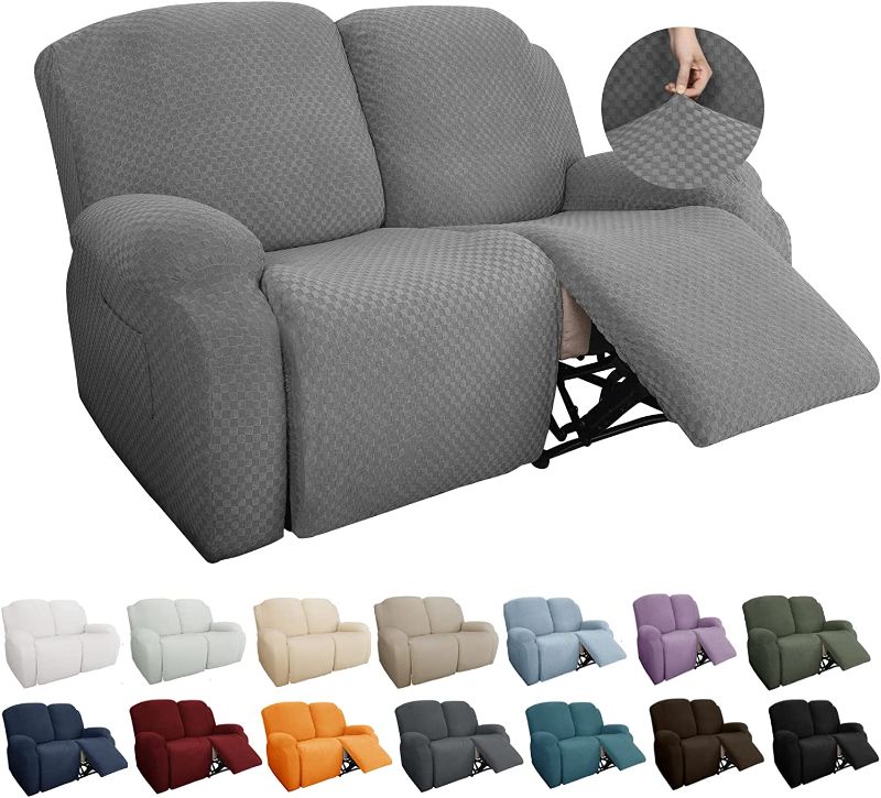 Photo 1 of YEMYHOM 6 Pieces Stretch Loveseat Recliner Slipcover Jacquard Recliner Sofa Cover with Side Pocket Fitted Recliner Cover Couch Furniture Protector with Elastic Bottom (Loveseat Recliner, Light Gray)
