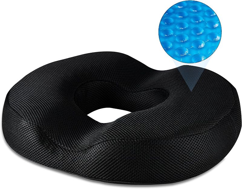 Photo 1 of Donut Pillow for Tailbone Pain Cool Gel Hemorrhoid Pillow Donut Cushion Doughnut Pillow for Tailbone Hemorrhoids Postpartum Pregnancy Donut Seat Cushion for Women Men Hemmoroid Cushion Memory Foam
