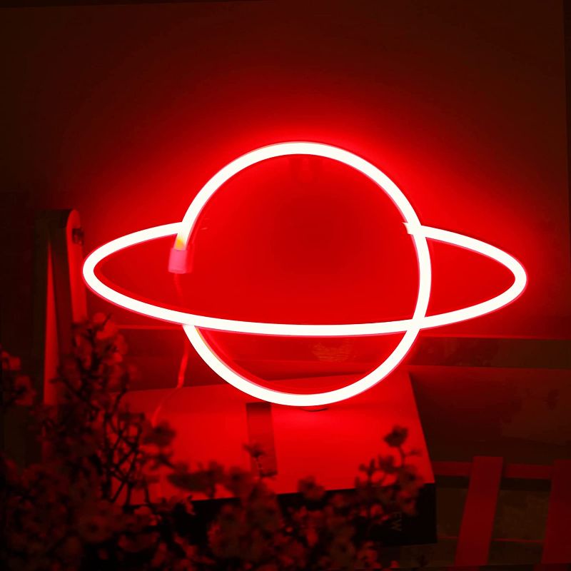 Photo 1 of Planet Neon Signs for Wall Decor Red Neon Sign Battery or USB Powered Wall Light LED sign for Bedroom Birthday Gifts Party Bar Christmas Decoration Neon Light Child Kids Room LED Planet Night Lights
