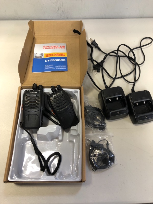 Photo 2 of pxton Walkie Talkies Long Range for Adults with Earpieces,16 Channel Walky Talky Rechargeable Handheld Two Way Radios with Flashlight Li-ion Battery and Charger?2 PIECES ?
