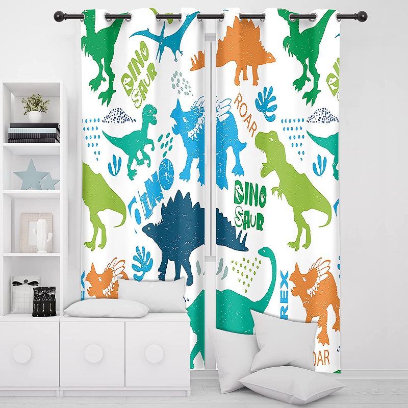 Photo 1 of Cinbloo Kids Dinosaur Blackout Curtains for Boys Bedroom Decor Grommet Cartoon Dino Colorful Safari Cute Funny Animal Wildlife Printed Living Room Divider Window Drapes Fabric 2 Panels 52 W x 84L Inch
