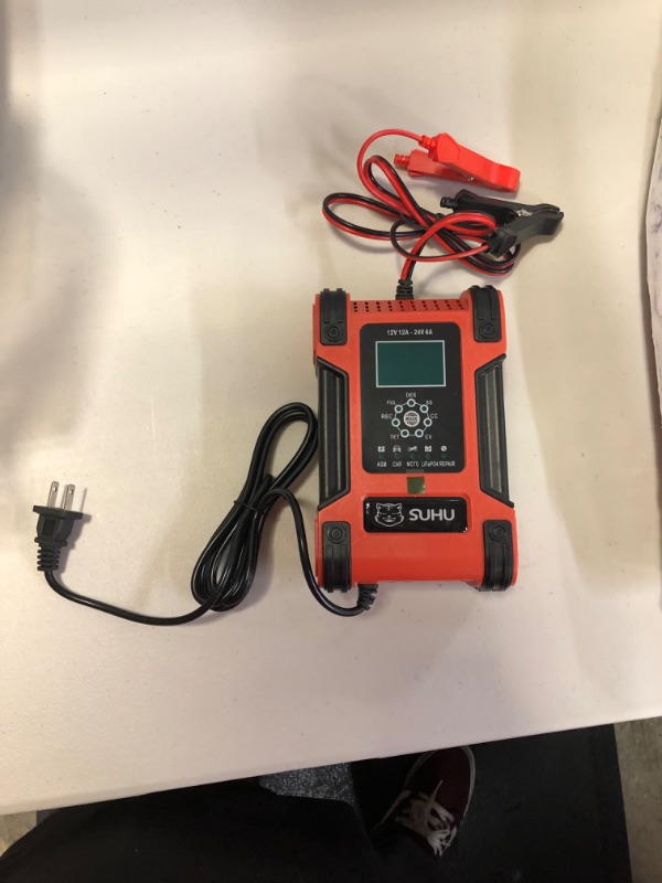 Photo 2 of  12V/6A Battery Charger Automotive 7-Stage Multifunction Smart Charger Maintainer 24V/3Afor Car, Truck, Motorcycle, Lawn Mower, Boat, ATV, Lithium/LiFePO4/Lead-Acid/Deep Cycle Battery Charger
