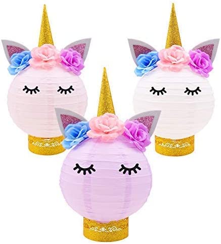 Photo 1 of Unicorn Party Decorations - Unicorn Table Centerpieces Paper Lanterns DIY Ideas for Baby Shower Girls Birthday Party Supplies, Set of 3
