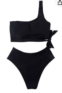Photo 1 of  Women One Shoulder High Waisted Bikini Tie High Cut Two Piece Swimsuits (Size L)
