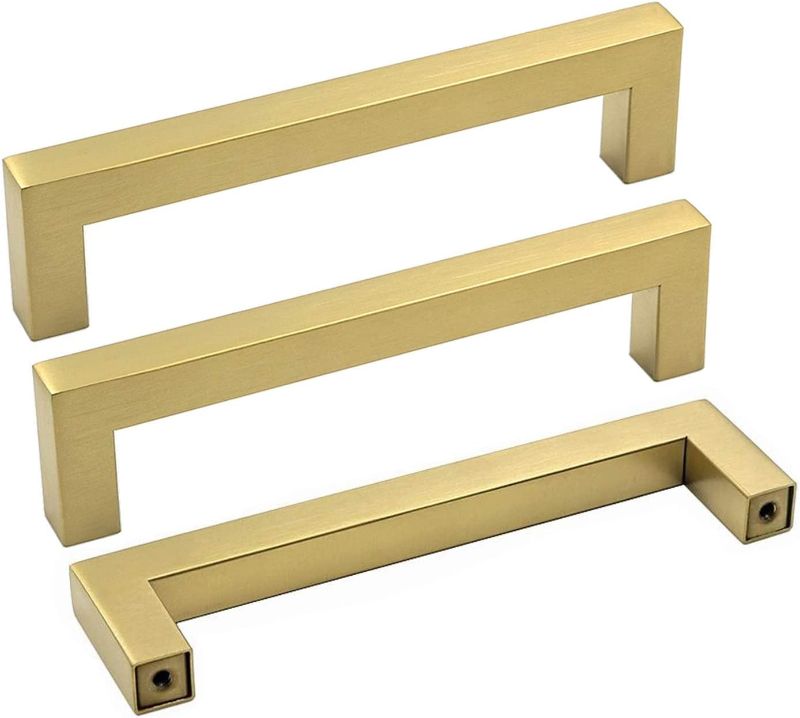 Photo 1 of 5 Inch Gold Cabinet Pulls 7 Pack Brushed Brass Cabinet Pulls - LSJ12GD128 Gold Cabinet Handles Square Brushed Gold Cabinet Pulls Kitchen Cabinet Hardware Gold Pulls for Dresser Drawers
