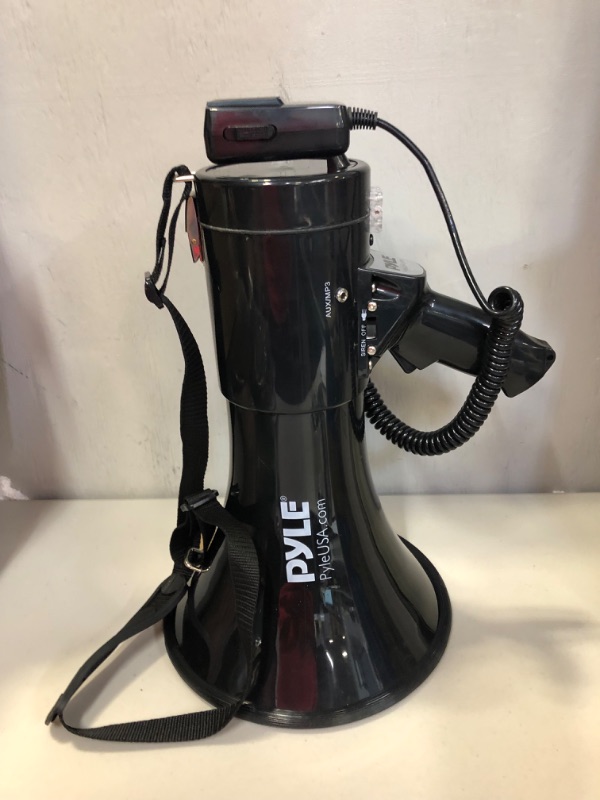 Photo 2 of  50W Professional Bluetooth Megaphone Bullhorn Speaker with Detachable Microphone-Rechargeable Battery&Portable Strap-Siren and 260S Recording-USB/SD/AUX Input-for Police, Cheerleading, Outdoor
