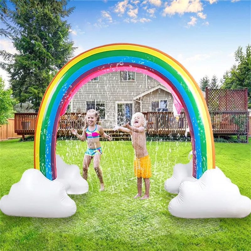 Photo 1 of Outdoor Rainbow Sprinkler Inflatable Water Sprinkler Toys for Summer Backyard Water Park, 9.2 x 5.5 Ft Rainbow Sprinkler for Infants Boys Girls and Kids, Perfect Kids Sprinkler Water Toys Games
