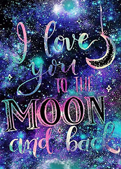 Photo 1 of 5D Diamond Painting Kit for Adults and Kids,DIY "I Love You to The Moon and Back Quote" Round Drill Embroidery Art Kits for Home Wall Décor ,Gift Craft 16x12in
