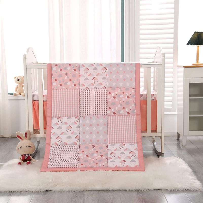 Photo 1 of Wowelife 3 Piece Crib Bedding Sets Baby Bedding Set Pink Comforter, Fitted Crib Sheet, Dust Ruffle(Pink)
