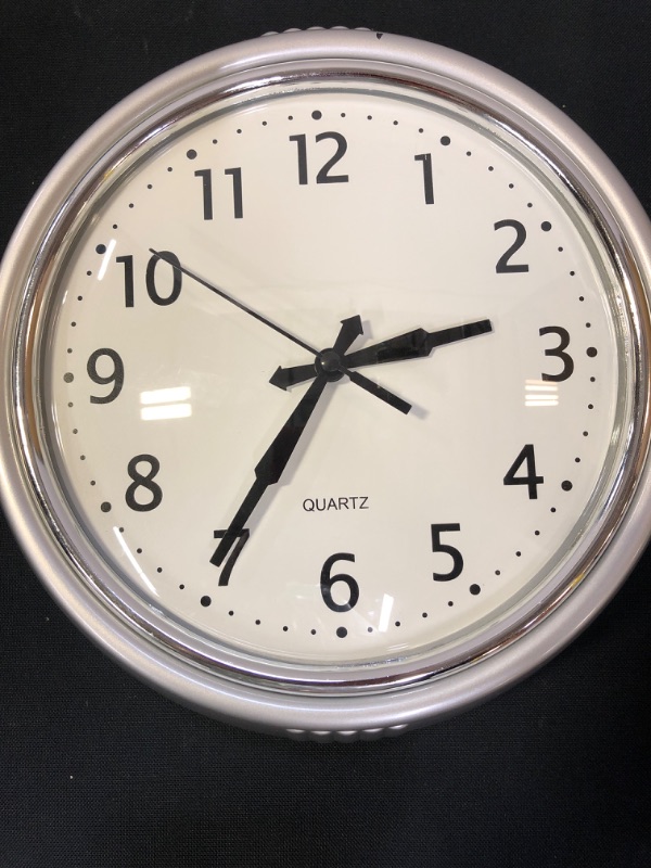 Photo 2 of Bernhard Products Retro Wall Clock 9.5 Inch Silver Kitchen 50's Vintage Design Round Silent Non Ticking Quality Quartz Clock for Home/Office/Classroom (Satin Silver)