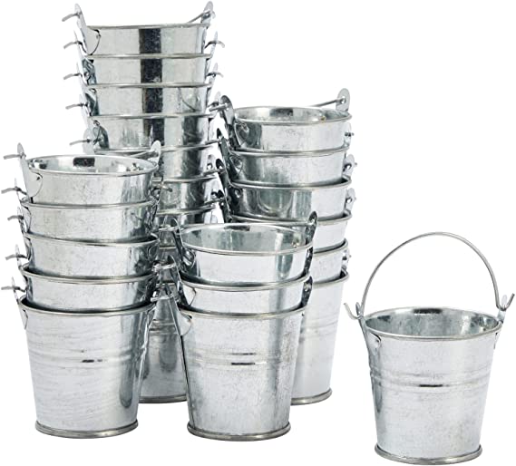 Photo 1 of 24 Pack Mini Galvanized Buckets with Handles, Small Metal Tin Pails for Themed Party Favors (2 x 2.1 In)