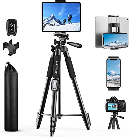 Photo 1 of 65" Phone Tripod - Tripod Stand for iPad iPhone Tablet Camera with Wireless Remote, Travel Aluminum Tripod with 2 in 1 Mount for Video Recording/Selfies/Live Stream/Vlogging