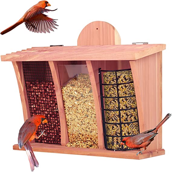 Photo 1 of 3 in 1 Deluxe Eastern Red Cedar Feeder, X Large Size Peanut, Birdseeds, Suet Ball Feeder Hanging Wild Birdfeeder for Outdoors, 7 Lbs Capacity, Long Life Lasting