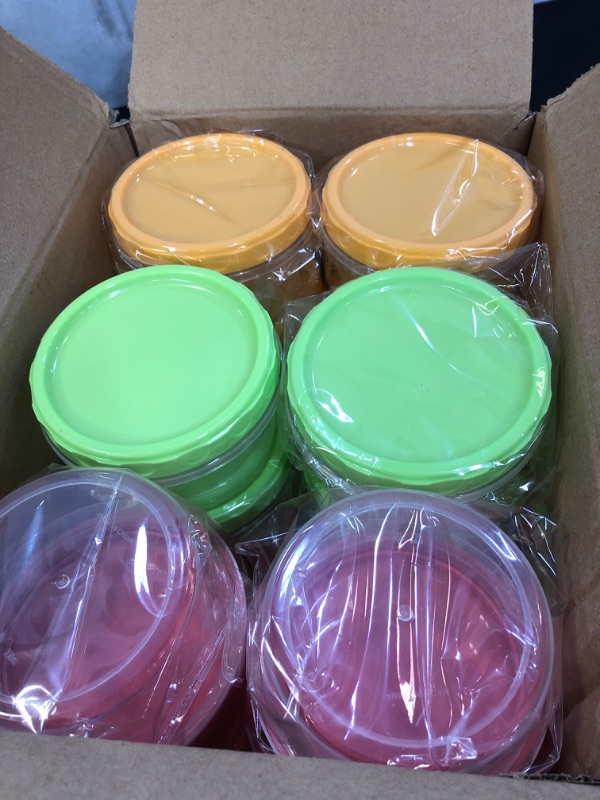 Photo 2 of 12-pack 8oz/250ml reuseable small plastic freezer storage container jars with screw lid for food kids baby lunch snacks slime cup Sturdy Plastic BPA Free Freezer and Dishwasher Safe