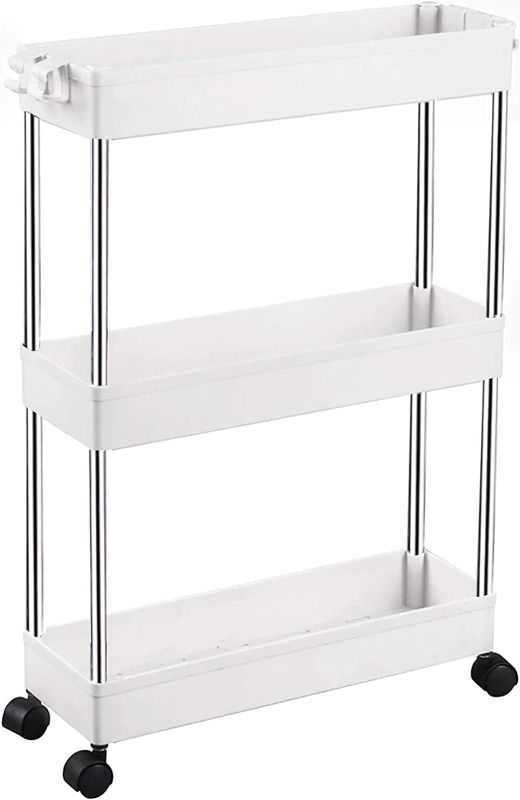 Photo 1 of DLO 3 Tier Slim Storage Cart Mobile Shelving Unit Organizer Slide Out Storage Rolling Utility Cart Tower Rack for Kitchen Bathroom Laundry Narrow Places,...
