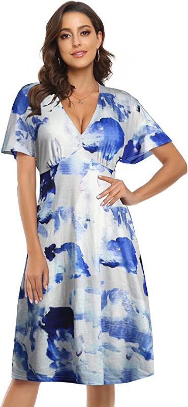 Photo 1 of Arolina Women's Short Sleeve V Neck A Line Casual Summer Midi Dress Comfy Elastic Waist Party Dresses with Pockets
size l 