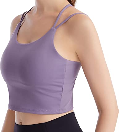 Photo 1 of EIGIOO Strappy Sports Bra for Women Longline Crop Tank Yoga Workout Top, SIZE L