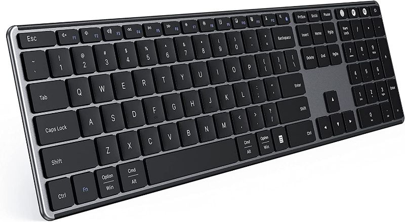 Photo 1 of Multi Device Bluetooth Keyboard for Windows & Mac OS, seenda Ultra Slim Rechargeable Wireless Keyboard, Compatible with Windows 7/8/10, Laptop, Tablet, MacBook Pro/Air, iPad, iPhone, Black Gray