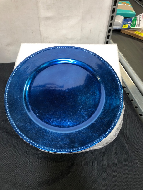 Photo 2 of Black Plastic Beaded Charger Plates - 12 pcs 13 Inch Round Wedding Party Decroation Metallic Charger Plates (BLUE)
STOCK PHOTO FOR REFERENCE ONLY, COLOR IS BLUE (SEE LIVE PHOTO)