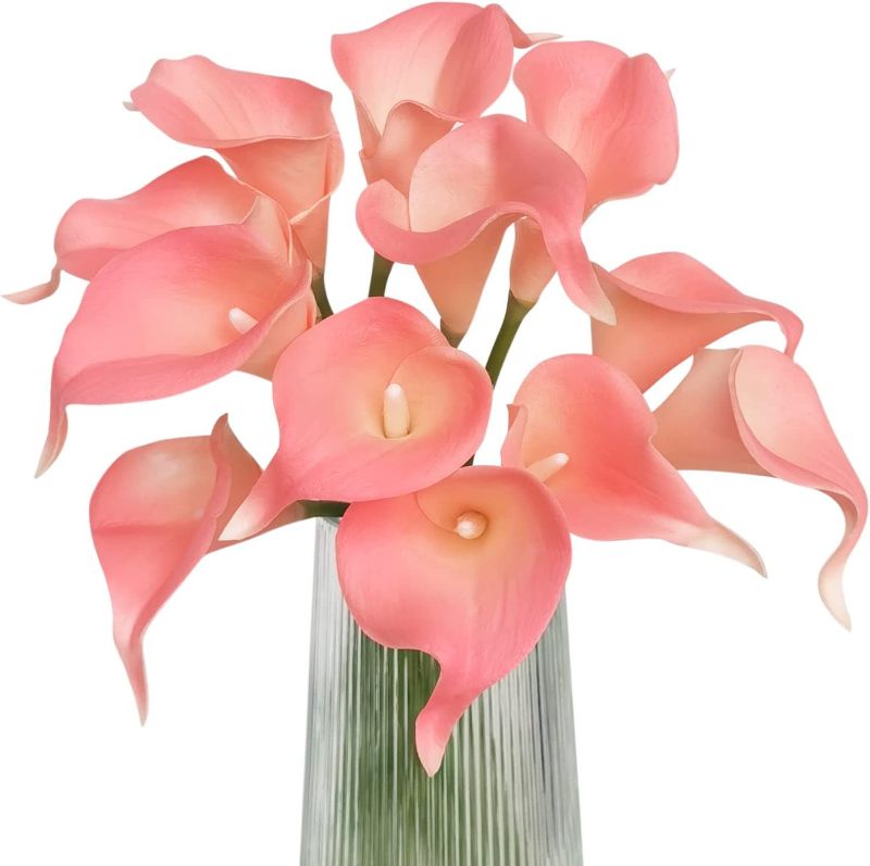 Photo 1 of Artificial Calla Lily Pink Flowers 12Pcs Fake Flower Bouquet for Home Decoration Wedding Party Decor, Light Pink
