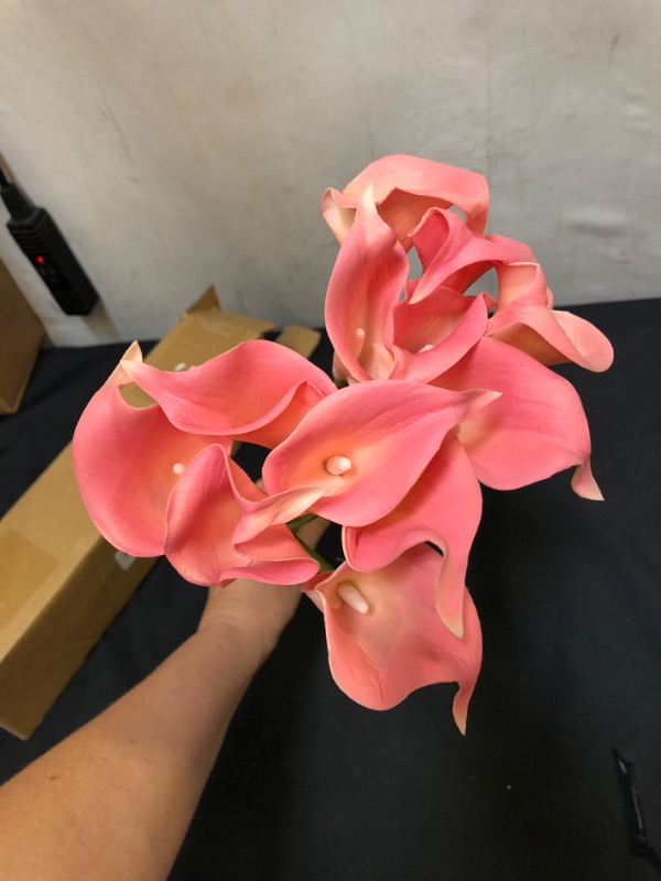 Photo 2 of Artificial Calla Lily Pink Flowers 12Pcs Fake Flower Bouquet for Home Decoration Wedding Party Decor, Light Pink
