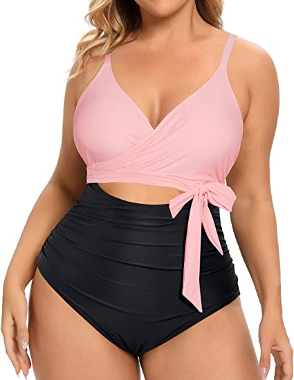 Photo 1 of Daci Women Plus Size One Piece Swimsuits High Waisted Tummy Control Bathing Suits Cutout Open Back Swimwear SIZE 14W