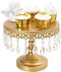 Photo 1 of 10" Round Cake Stand with Pendants and Beads, Metallic Cupcake Display for Wedding, Event, Birthday Party
