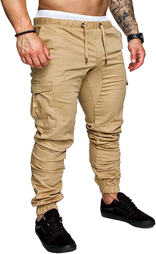 Photo 1 of Annystore Men’s Cargo Joggers Pants Slim Fit Joggers Sweatpants Casual Athletic Tapered Pants SIZE MEDIUM/LARGE