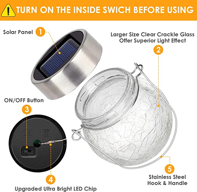 Photo 1 of 8 Pack Solar Hanging Lights Outdoor, Cracked Glass Solar Ball LED Lights, Solar Powered Globe Lights Waterproof with Handle for Patio, Tree, Yard, Holiday, Solar Garden Lights (Warm White)