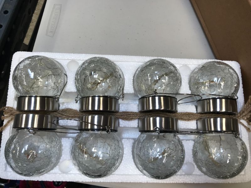 Photo 1 of 8 Pack Solar Hanging Lights Outdoor, Cracked Glass Solar Ball LED Lights, Solar Powered Globe Lights Waterproof with Handle for Patio, Tree, Yard, Holiday, Solar Garden Lights (Warm White)
