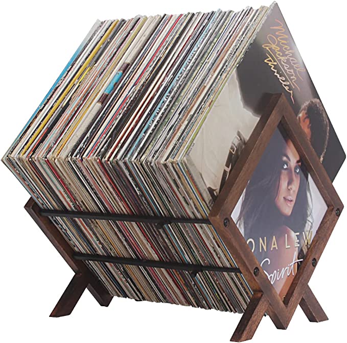 Photo 1 of Butizone Vinyl Record Holder, Adjustable Record Storage Rack with Photo Frame, Display Up to 80-100 LP Albums, Great for Organizing Albums, Book, Magazine, Files, Easy Assembly