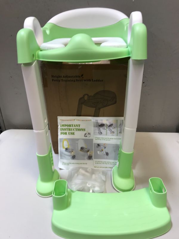 Photo 3 of  Potty Training Toilet Seat with Step Stool Ladder for Unisex Kids, Height Adjustable (Green)