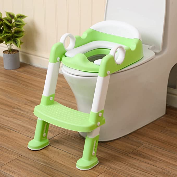 Photo 1 of  Potty Training Toilet Seat with Step Stool Ladder for Unisex Kids, Height Adjustable (Green)