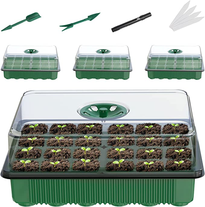 Photo 1 of Grenebo XL Seed Trays : Reusable 4 Pack Propagators BPA Free Seed Trays with Lids Humidity Adjustable for Greenhouse Plant Germination Seeds Starting