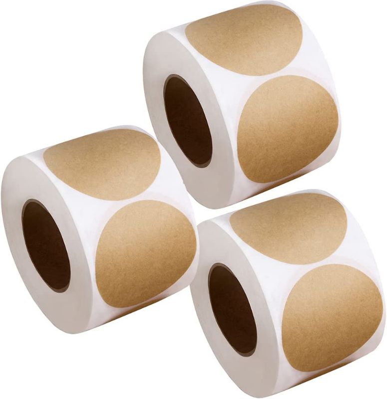 Photo 2 of 2 Inch Natural Brown Kraft Stickers 3 Rolls1500 Labels - Round Blank Stickers Permanent Adhesive for Store Owners, Crafts, Organizing, Jar and Canning Labels
