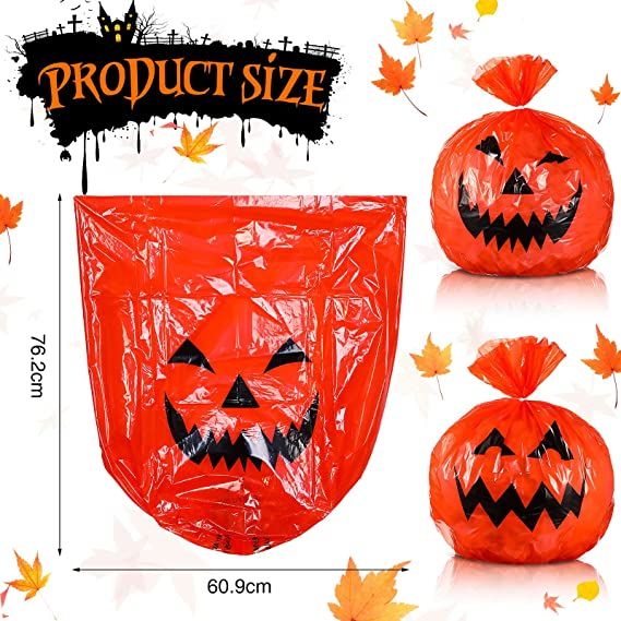 Photo 2 of 16 Pieces Halloween Pumpkin Lawn Bags Halloween Leaf Bag Halloween Lawn Plastic Bags Halloween Decorations Lawn Bags Pumpkin Lawn Bags for Halloween Party Supplies Decorations Snack Bags Candy Bags