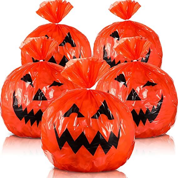 Photo 1 of 16 Pieces Halloween Pumpkin Lawn Bags Halloween Leaf Bag Halloween Lawn Plastic Bags Halloween Decorations Lawn Bags Pumpkin Lawn Bags for Halloween Party Supplies Decorations Snack Bags Candy Bags