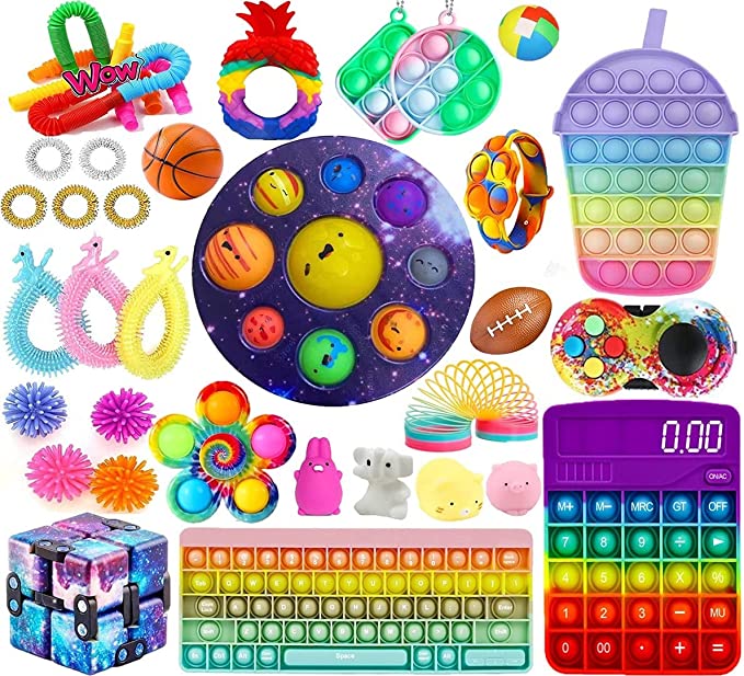 Photo 1 of Guorilyee Anxiety Toy Pack, Anti Anxiety Tools, Large Sensory Keyboard Anxiety Toy Packs, Marble Mesh Anxiety Toy Packs, Bubble Tube Keychain for Adults Kids (B)