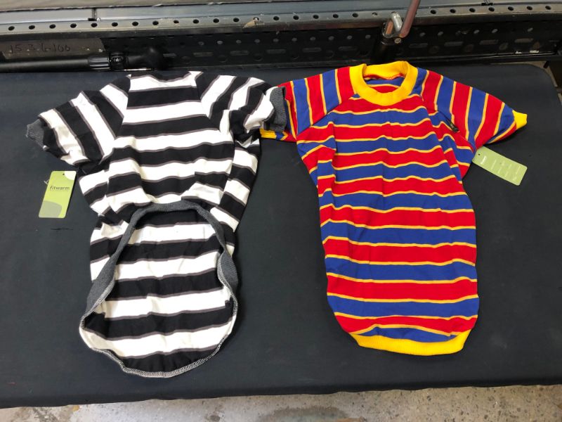 Photo 3 of Fitwarm 2-Pack 100% Cotton Striped Dog Shirt for Pet Clothes Puppy T-Shirts Cat Tee Breathable Strechy Black-White Yellow Blue XXL