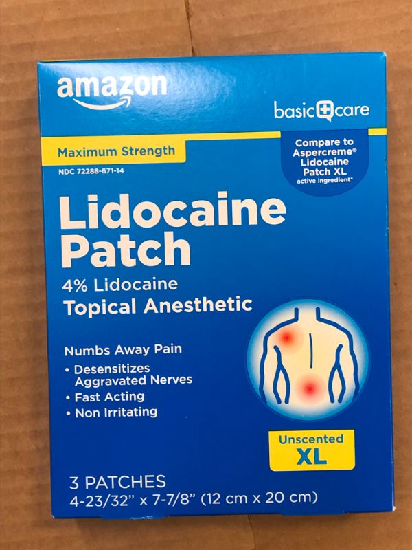 Photo 2 of Amazon Basic Care Lidocaine Patch, 4% Lidocaine, Topical Anesthetic, Desensitizes Aggravated Nerves 3 Count 