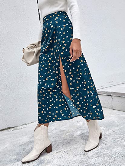 Photo 1 of Floerns Women's Boho Floral High Waist Split A Line Midi Skirt - S 
