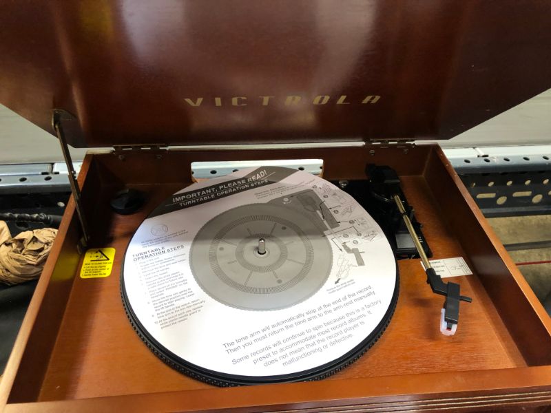 Photo 12 of Victrola 8-in-1 Bluetooth Record Player & Multimedia Center, Built-in Stereo Speakers - Turntable, Wireless Music Streaming, Real Wood | Mahogany