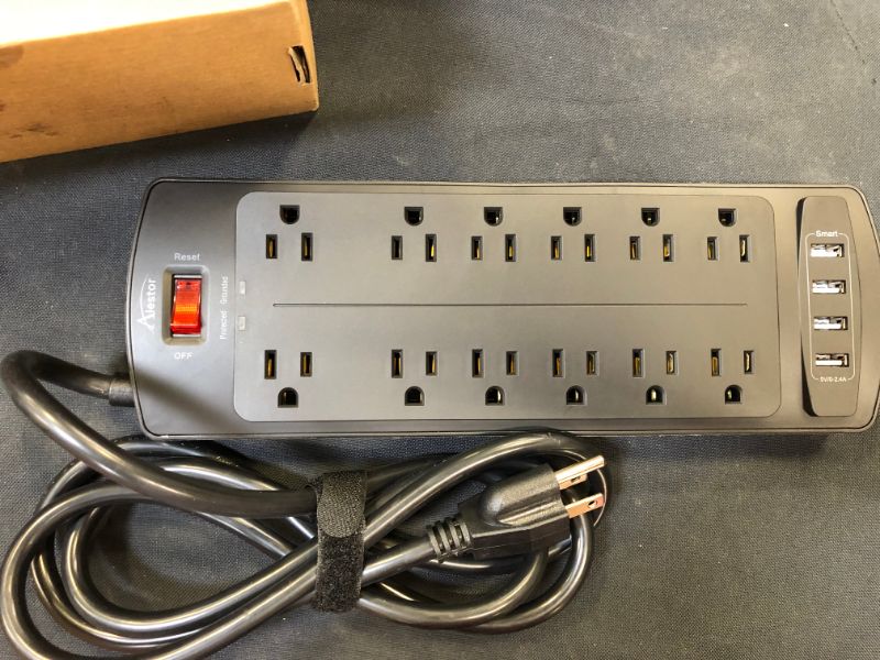 Photo 4 of Power Strip, ALESTOR Surge Protector with 12 Outlets and 4 USB Ports, 6 Feet Extension Cord (1875W/15A), 2700 Joules, ETL Listed, Black…