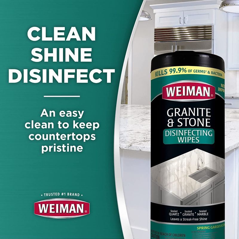 Photo 1 of 2 Pcs Weiman Disinfecting Wipes, Granite & Stone, Spring Garden Scent - 30 wipes, 6.1 oz---factory sealed