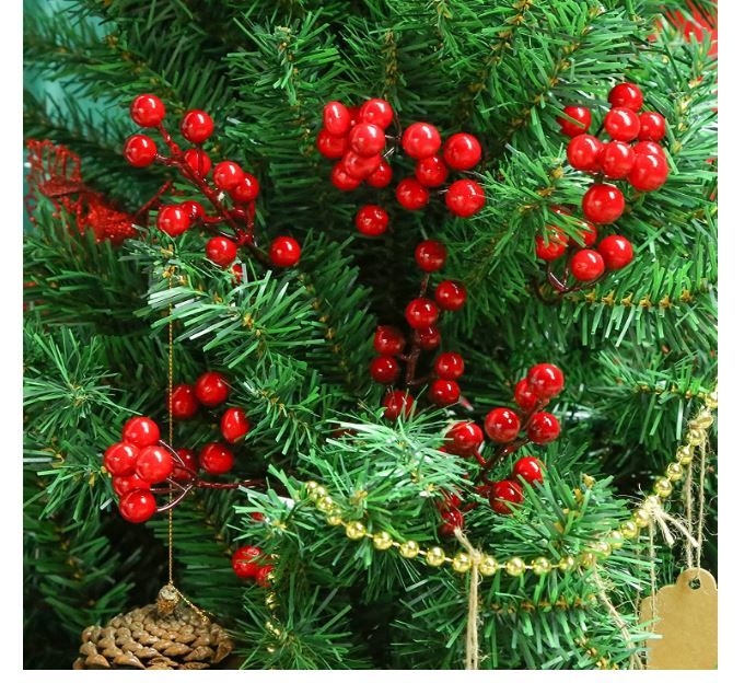 Photo 1 of  Artificial Christmas Picks, Artificial Pine Branches Assorted Red Berry Picks Stems Artificial Christmas Flowers for Christmas Floral Arrangement Wreath Winter Holiday Season Décor